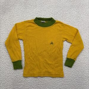 Vtg 70s John Deere Tractor Boys Sweater Size 6 Yellow Green Mock Neck Pullover